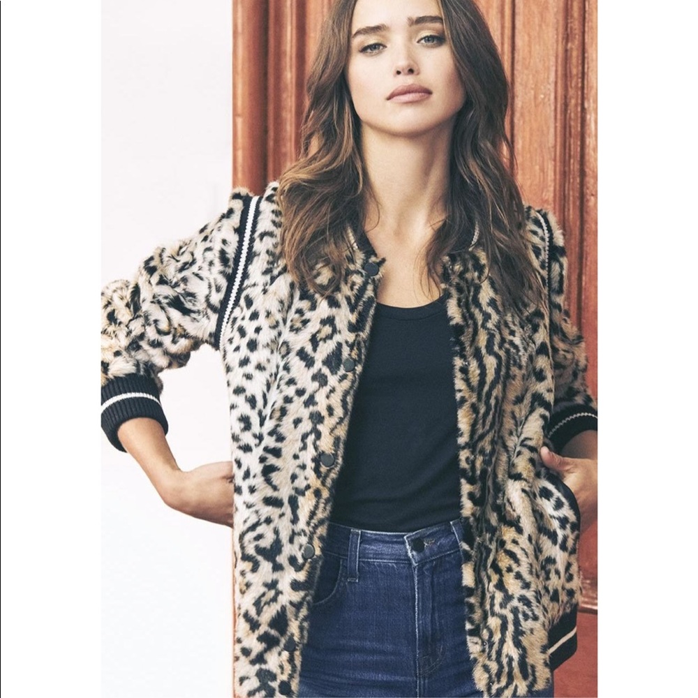 SAYLOR Emanuela leopard faux fur bomber jacket